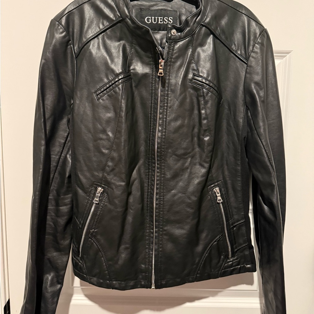 GUESS Women's Black Faux Leather Moto Jacket